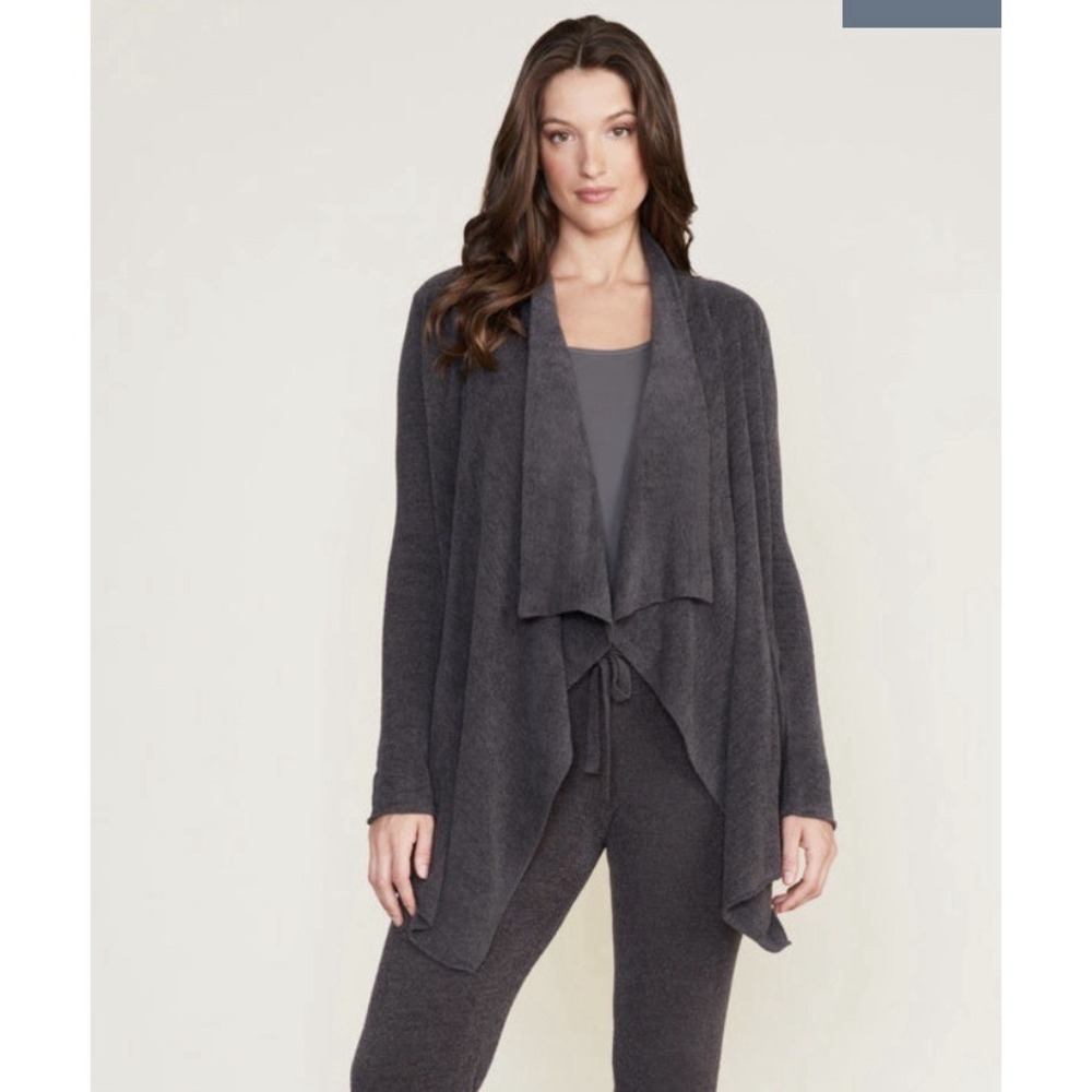 Barefoot Dreams Cozy Chic Lite Hi/Lo Wrap Cardigan Womens Medium Gray Open Front